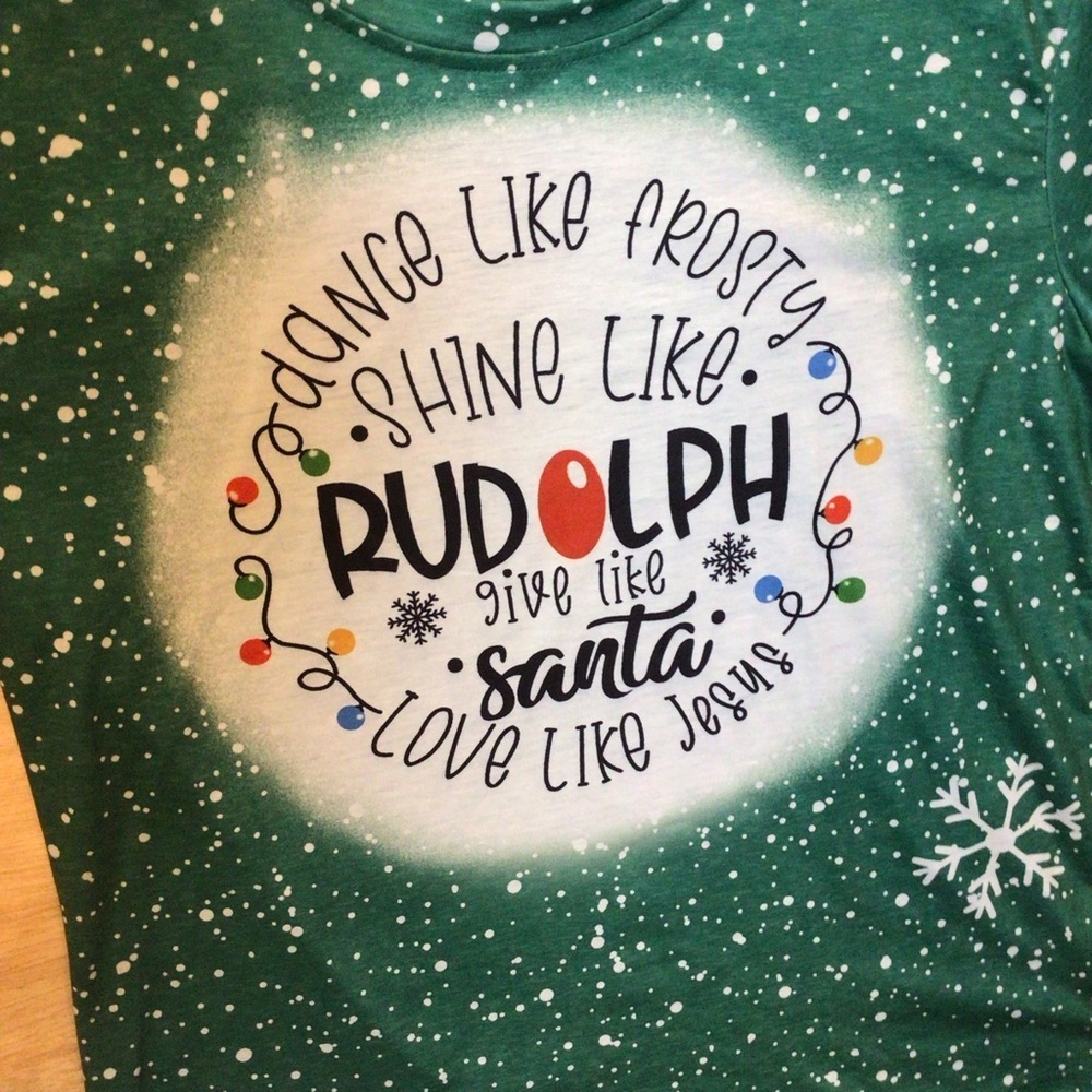 NWOT Christmas Graphic T-Shirt Green Snowflake Rudolph Frosty Santa Jesus Size M - Picture 5 of 8